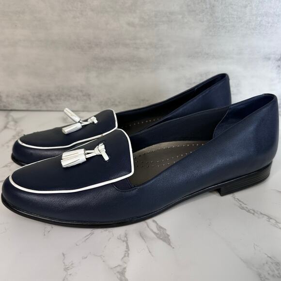 Trotters Shoes Navy Womens 13M Leana Loafer Leather Flat Slip On Low Top Casual - Picture 5 of 9